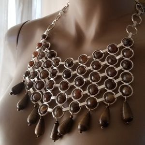 Silver &Brown Layered Drop Necklace